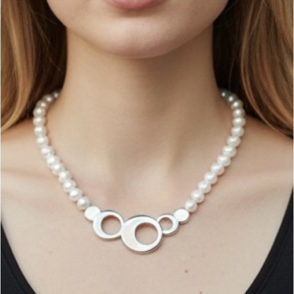 Vintage Misaki Cultured Freshwater Pearl Sterling Silver Necklace Monaco